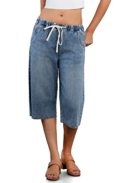 Hint Of Blu Relaxed Drawstring Denim Jorts In Blue