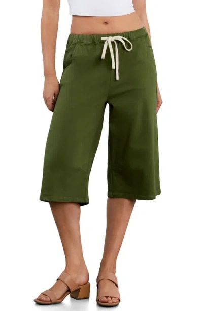 Hint Of Blu Relaxed Drawstring Denim Jorts In Green