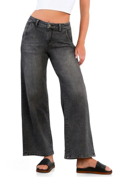Hint Of Blu Relaxed Wide Leg Jeans In Gray
