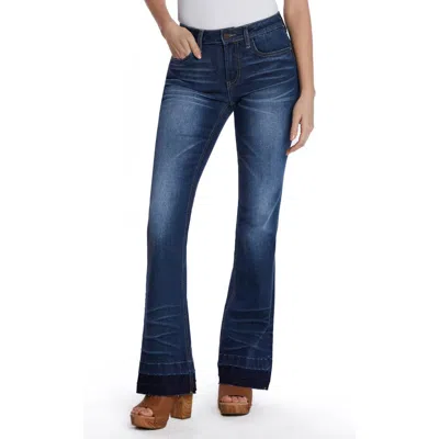 Hint Of Blu Release Hem Flare Jeans In Cool Blue