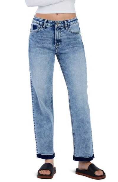 Hint Of Blu Release Hem Straight Leg Jeans In Majestic Blue