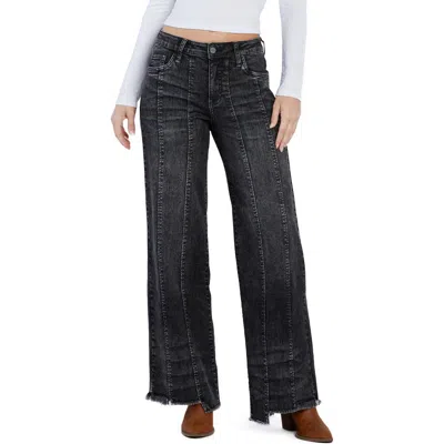 Hint Of Blu Seamed Step Hem Wide Leg Jeans In Stormy Grey