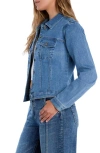 Hint Of Blu Sleek Stretch Denim Trucker Jacket In Shine Blue