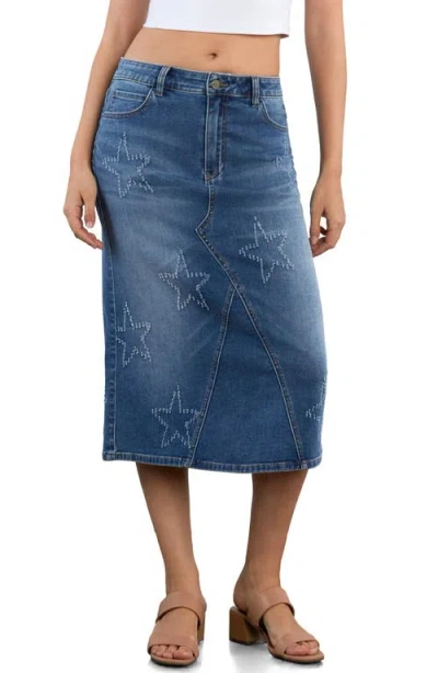 Hint Of Blu Star Denim Skirt In Blue