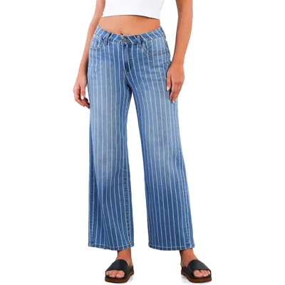 Hint Of Blu Stripe High Rise Wide Leg Jeans In Blue