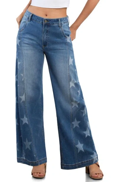 Hint Of Blu Superstar Wide Barrel Jeans In Blue
