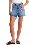 Hint Of Blu Swift High Waist Long Denim Shorts In Blue Gless