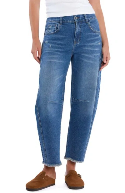 Hint Of Blu Taylor Frayed Crop Barrel Jeans In Perfect Blue