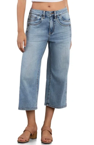 Hint Of Blu Track Crop Wide Leg Jeans In Blue