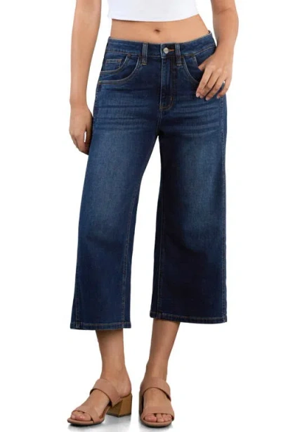 Hint Of Blu Track Crop Wide Leg Jeans In Blue