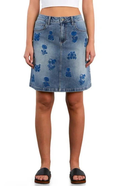 Hint Of Blu Wildflower Floral Embroidered Denim Skirt In Blue