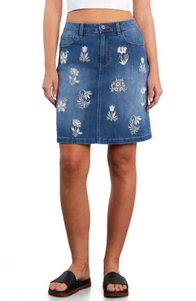 Hint Of Blu Wildflower Floral Embroidered Denim Skirt In Multi