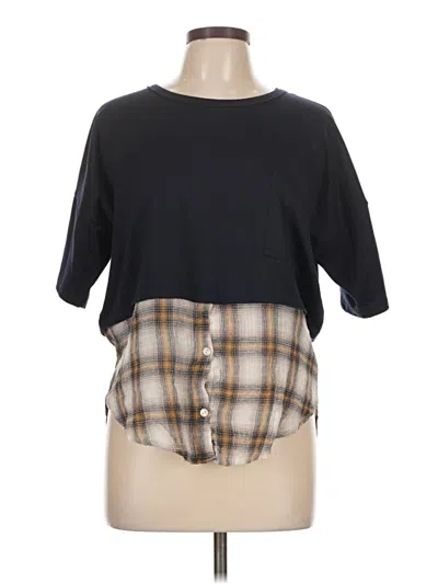 Pre-owned H.i.p. Happening In The Present Short Sleeve Top Black Square Neckline Tops