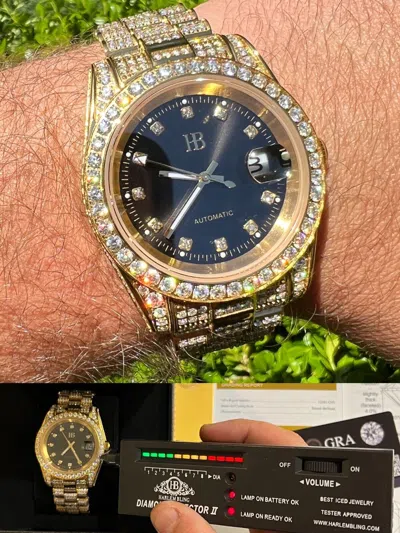 Pre-owned Hip Hop Moissanite Gold Plated Presidential Automatic Watch  Pass Diamond Test