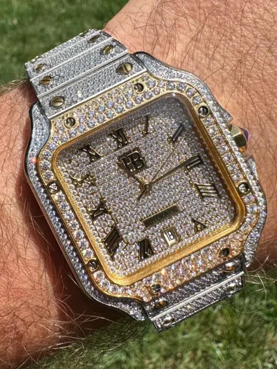 Pre-owned Hip Hop Real Iced Harlembling Mens Watch Real Automatic Movement  Two Tone Gold