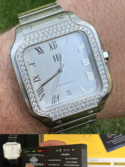 Pre-owned Hip Hop Real Mens 2.5ct Moissanite Watch  Iced Automatic Sweeping Hand Pearl Face
