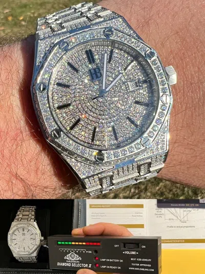 Pre-owned Hip Hop Real Mens Moissanite Watch Iced Automatic Skeleton 44mm Hiphop Pass Diamond Test