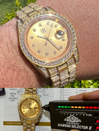 Pre-owned Hip Hop Real Moissanite Automatic Presidential Watch Gold Plated Iced Pass Diamond Test