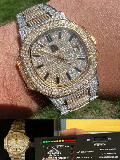 Pre-owned Hip Hop Real Moissanite Mens Watch Fully Iced Stainless  Passes Diamond Tester