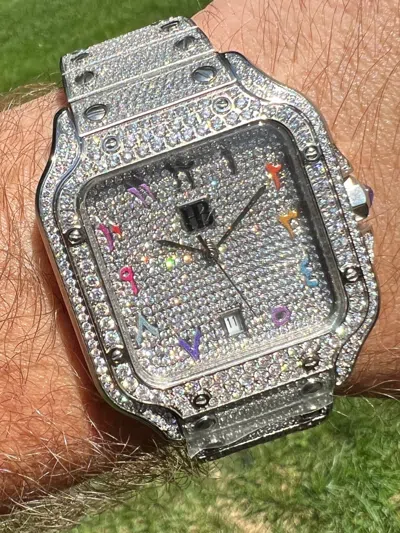 Pre-owned Hip Hop Real Stainless Steel Mens Watch Iced Simulated Diamond  Bust Down Arabic