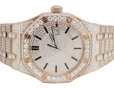 Pre-owned Hip Hop Rose Stainless Steel 41mm Ap Style Automatic Full Simulated Diamond Watch In White