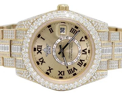 Pre-owned Hip Hop Rose Stainless Steel Sky-dweller Style 42mm Automatic Simulated Diamond Watch