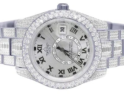 Pre-owned Hip Hop White Stainless Steel Sky-dweller 42mm Style Automatic Simulated Diamond Watch