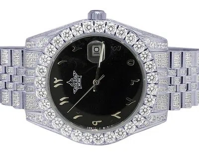 Pre-owned Hip Hop White Stainless Steel Datejust Ii Style 41mm Automatic Simulated Diamond Watch