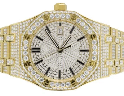 Pre-owned Hip Hop Yellow Stainless Steel 41mm Ap Style Automatic Full Simulated Diamond Watch In White