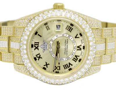 Pre-owned Hip Hop Yellow Stainless Steel Sky-dweller 42mm Style Automatic Simulated Diamond Watch