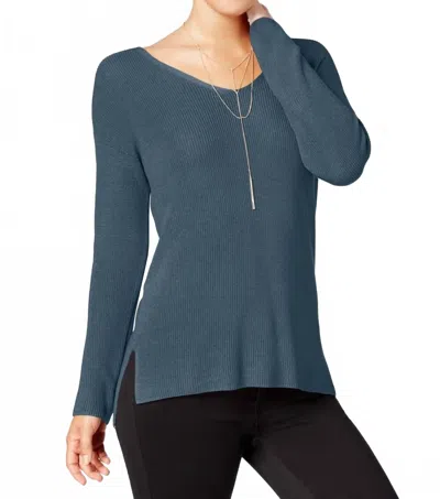 Hippie Rose Activewear Ribbed Crisscross V Back Sweater In Blue Ash In Multi