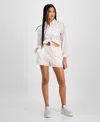 Hippie Rose Juniors' Stripe Boxer Shorts In Pink Stripe