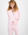 Hippie Rose Juniors' Bow Teddy-knit Tank And Cardigan Set In Pink