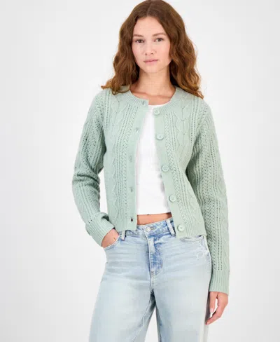Hippie Rose Juniors' Cable-knit Button-front Lady Cardigan In Blue