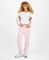 Hippie Rose Juniors' Cable Knit Heart Velour Jogger Pants In Pink
