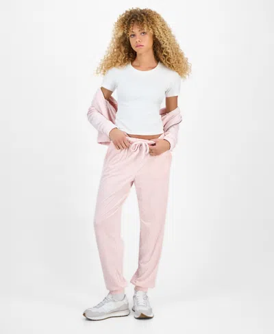 Hippie Rose Juniors' Cable Knit Heart Velour Jogger Pants In Pink