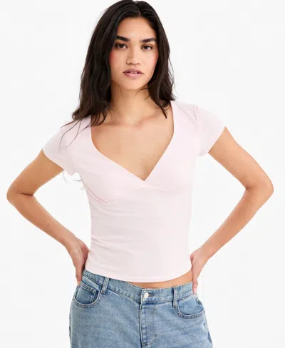 Hippie Rose Juniors' Cap-sleeve Surplice-neck Top In White
