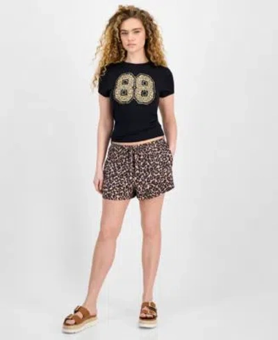 Hippie Rose Juniors Cheetah Varsity Graphic T Shirt Animal Print Pull On Drawstring Shorts