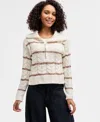 Hippie Rose Juniors' Chenille Cable-knit Half-zip Sweater In Neutral