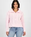 Hippie Rose Juniors' Chenille Cable-knit Half-zip Sweater In Pink