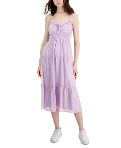 Hippie Rose Juniors' Chiffon Lurex Midi Dress In Lavender Lily