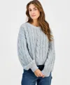 Hippie Rose Juniors' Chunky Cable-knit Crewneck Sweater In Blue