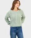 Hippie Rose Juniors' Chunky Cable-knit Crewneck Sweater In Green