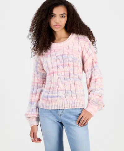 Hippie Rose Juniors' Chunky Cable-knit Crewneck Sweater In Pink