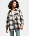 Hippie Rose Juniors' Collared Long-sleeve Plaid Shacket In Black