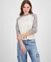Hippie Rose Juniors' Colorblock Waffle-knit Hoodie In Grey White Combo