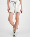 Hippie Rose Juniors' Contrast-piped Pull-on Sweatshorts In White W,navy
