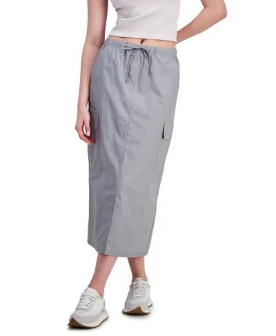 Hippie Rose Juniors' Cotton Drawstring-waist Cargo Maxi Skirt In Sleet