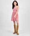 Hippie Rose Juniors' Cotton Gingham Strapless Mini Dress