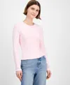 Hippie Rose Juniors' Crewneck Long-sleeve Top In Pink
